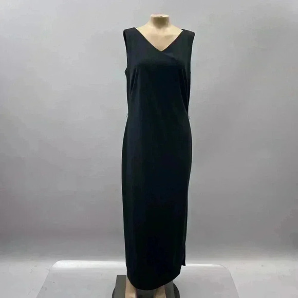 Vintage Sheath Slip Midi Dress Size 8 Black Goth Minimalist Sleeveless Y2K - Picture 1 of 11